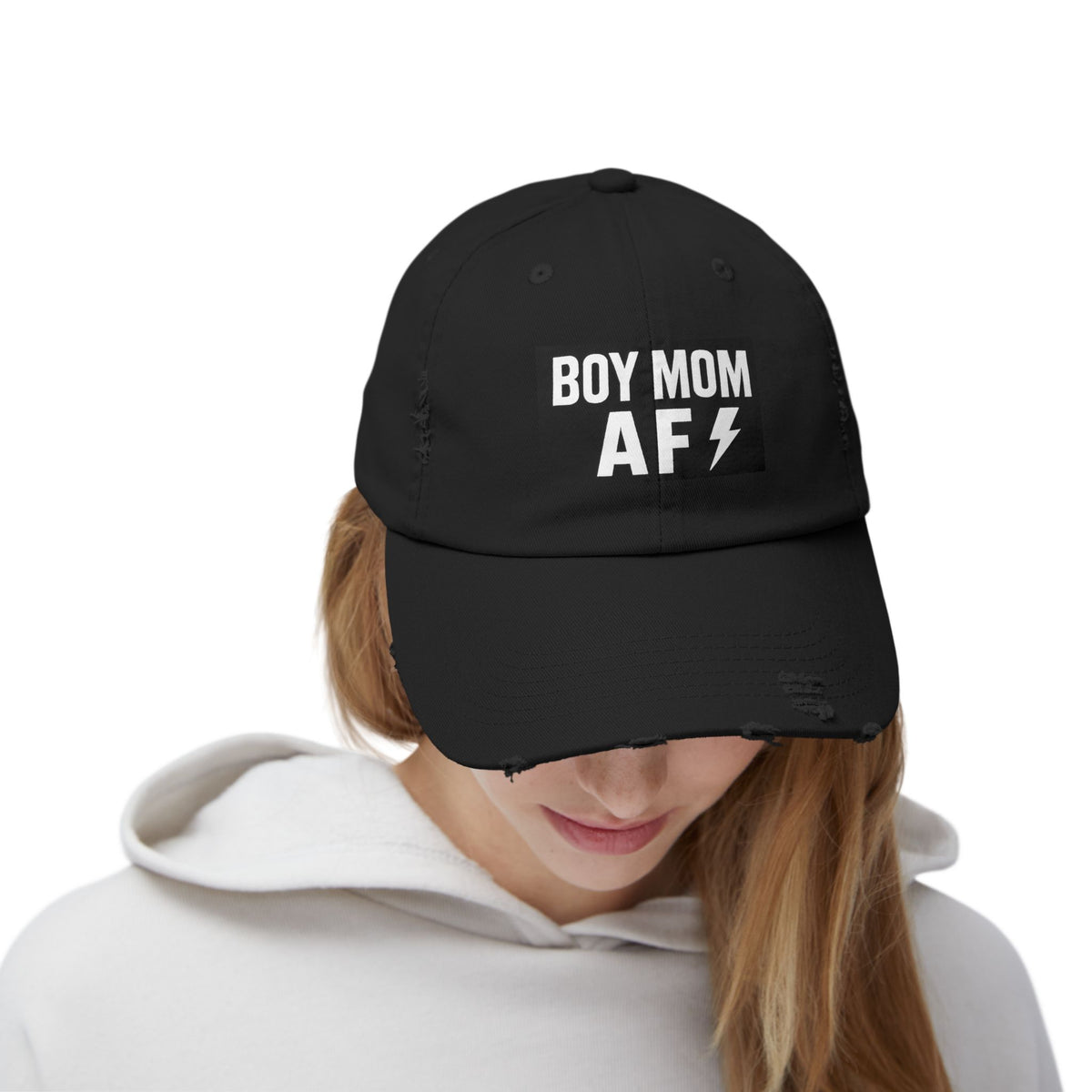 Boy Mom AF Distressed Cap, Trendy Unisex Hat, Gift for Moms, Casual Wear, Fashion Accessories, Mother's Day Gift