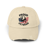 Proud Veteran Unisex Distressed Cap, Patriotic Hat for Veterans, Casual Adjustable Cap, Gifts for Military Families, Distressed Baseball Cap