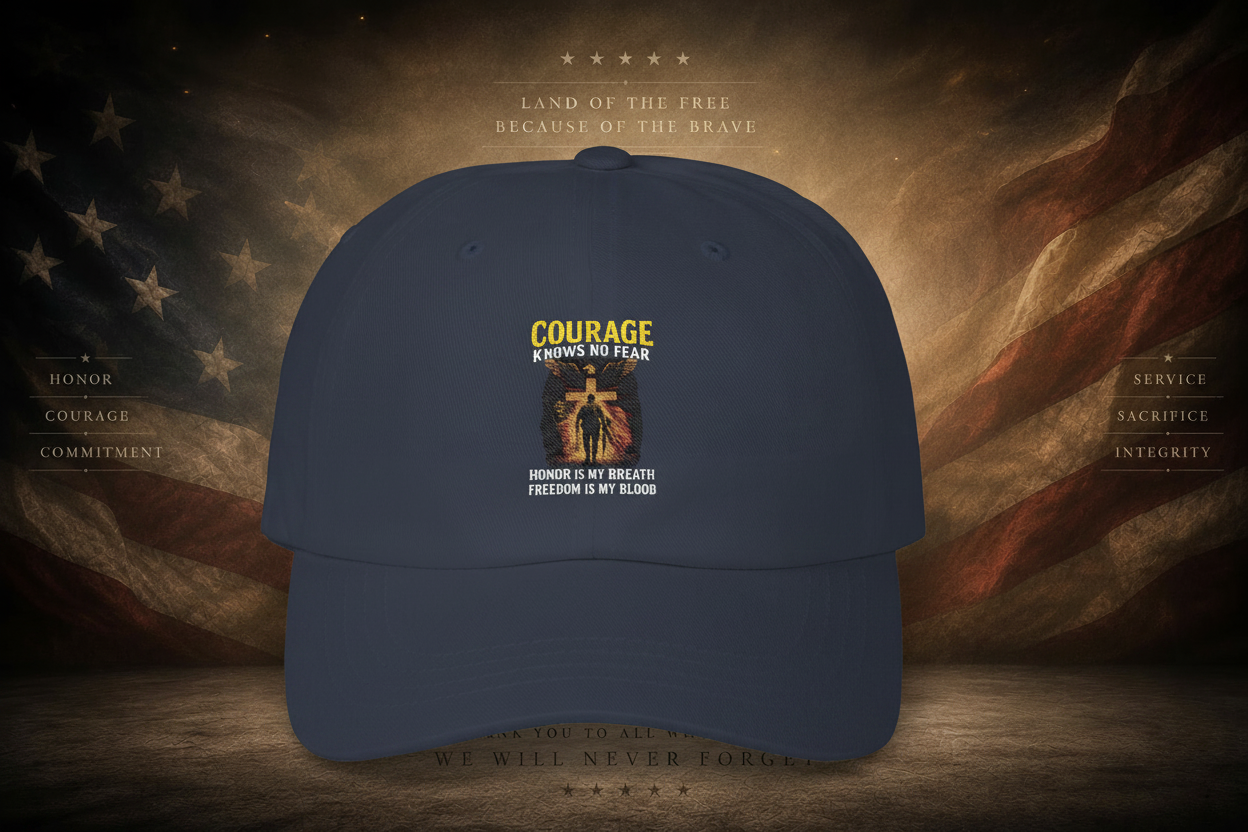 Courage Embroidered Baseball Hat - Patriotic Veteran Mockup
