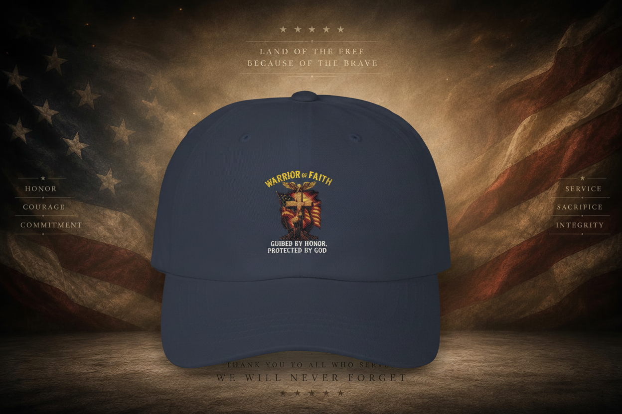 Warrior of Faith Baseball Hat - Patriotic Veteran Mockup